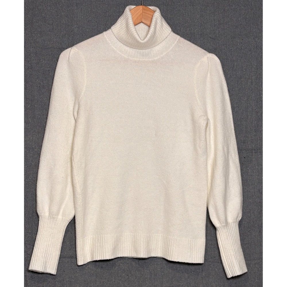 J.Crew Womens Ivory White Puff Shoulder Turtleneck Sweater AD248 Size Small - Picture 2 of 6